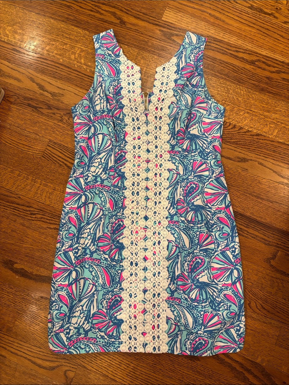 Lilly Pulitzer Blue & Pink Printed Shift Dress with Lace Trim